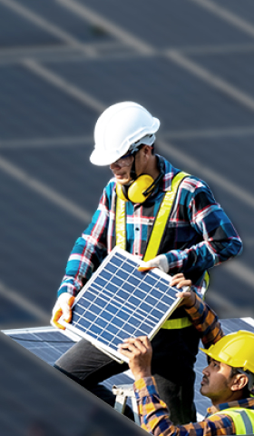 Prologis Energy and Sustainability Solution workers installing solar panels