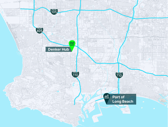 map of the port of long beach with the Denker Hub highlighted