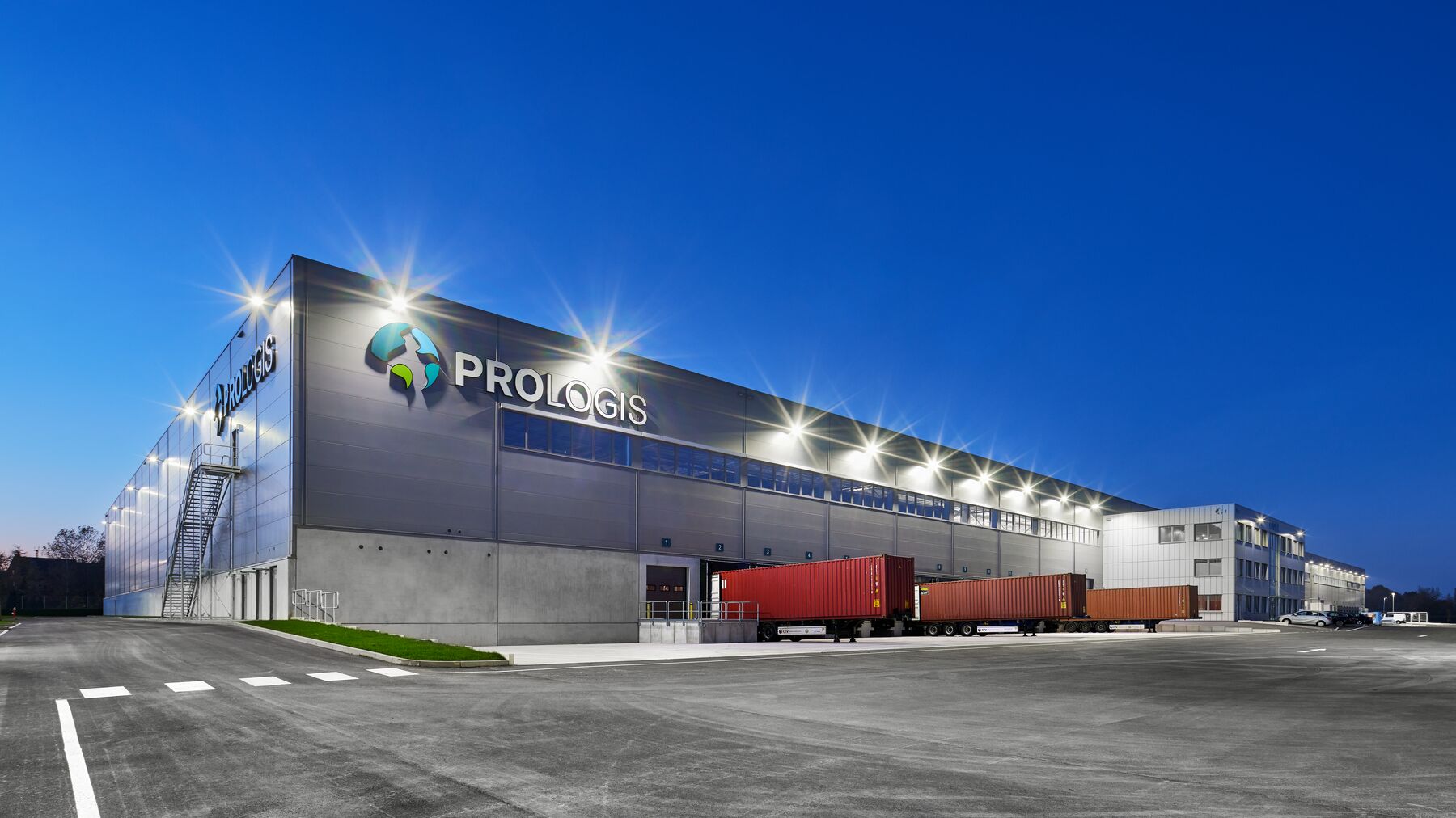 prologis warehouse at dusk