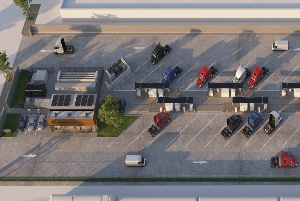 Aerial view of a mobility hub in Vernon